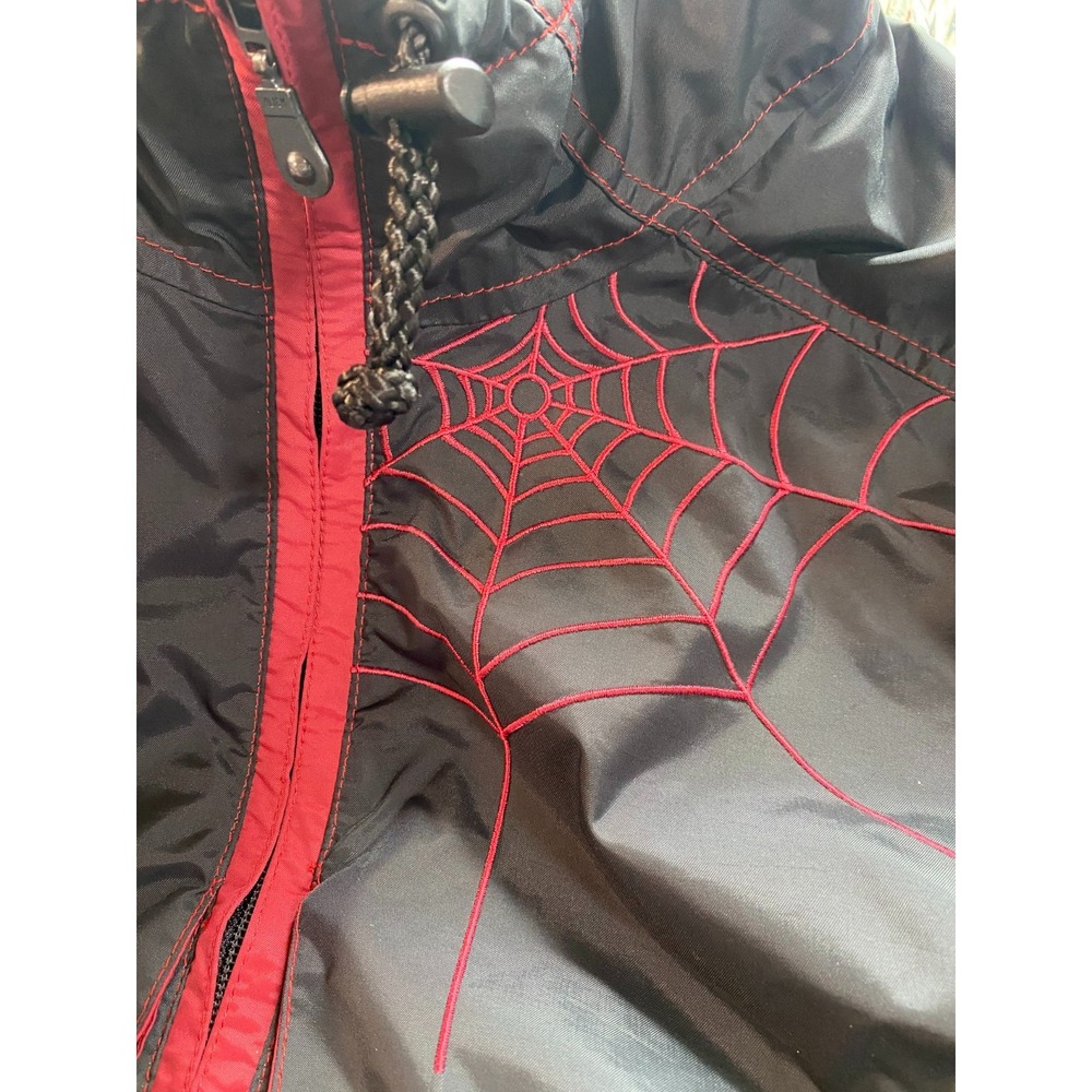 Spyder Vintage Y2K Windbreaker Jacket Red Web Logo Hooded Parka Mens XL Black